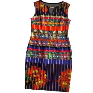Joseph Ribkoff Multicolored Floral Knee Length Sleeveless Sheath‎ Dress US 14